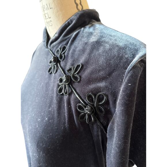 Jessica Howard Asian Inspired Gray Stretch Velvet Dress Size 16 - Picture 2 of 5